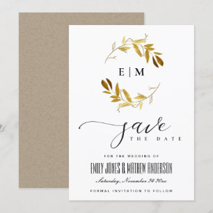 YELLOW GOLD FAUNA WATERCOLOR WREATH SAVE THE DATE INVITATION