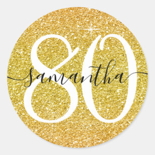 Yellow Gold Faux Glitter Personalized 80 Classic Round Sticker