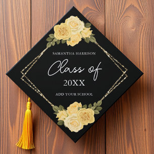 Yellow   Gold Floral Class of Graduation Cap Topper