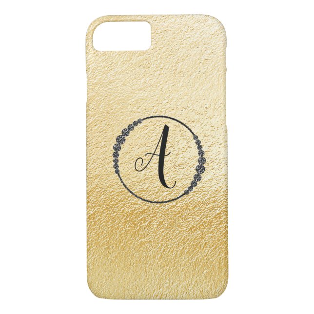 *~* Yellow Gold Foil Black Diamond Frame Monogram Case-Mate iPhone Case (Back)