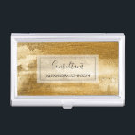 Yellow Gold Foil Luxury Brush Strokes Business Card Holder<br><div class="desc">Yellow Gold Foil Luxury Brush Strokes Business Card Holder with glam black hand lettered elegant typography for the monogram. The trendy yellow Gold Foil Business Card Holder can be customized for any profession. If the profession or name text does not fit your needs,  please contact the designer.</div>