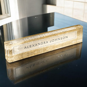 Yellow Gold Foil Luxury Brush Strokes Nameplate