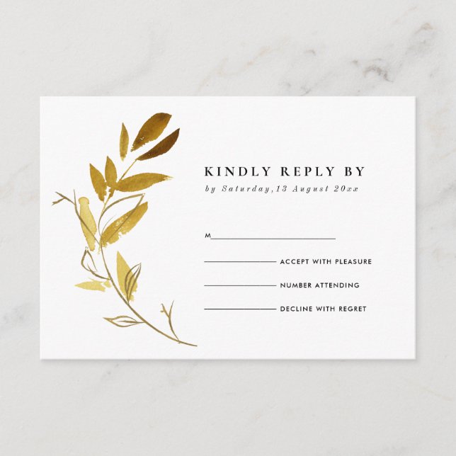YELLOW GOLD FOLIAGE WATERCOLOR WREATH WEDDING RSVP ENCLOSURE CARD (Front)