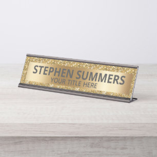 Yellow Gold Glitter Sparkle Glam Custom Desk Name Plate