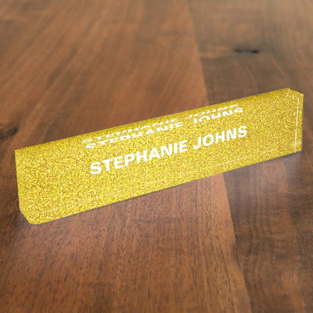 Yellow Gold Glitter Sparkle Monogram Name Classy Nameplate (Side)