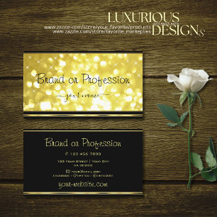 Yellow Gold Glitter Stars Golden Border on Black Business Card