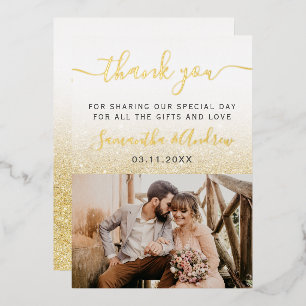 Yellow gold glitter white ombre script thank you