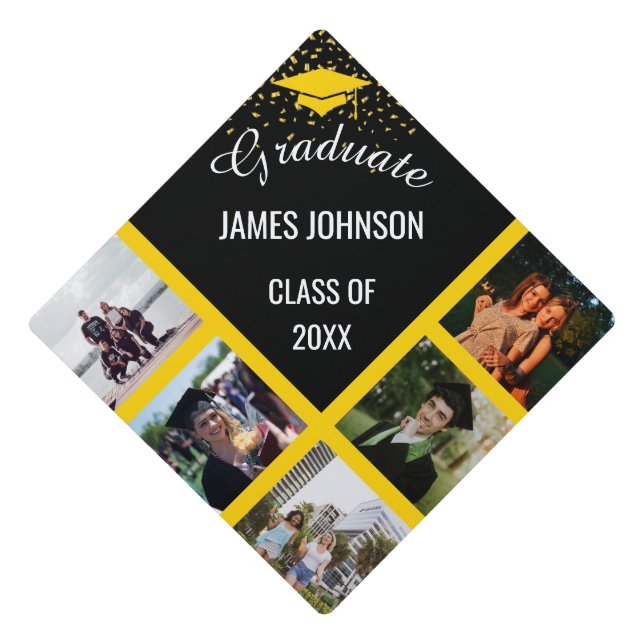 Yellow & Gold Graduation Photo Class Of 2025 Graduation Cap Topper (Front)