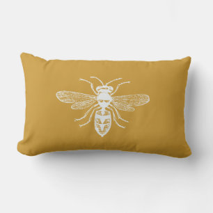 Yellow Gold Inspirational Bee Happy Lumbar Pillow