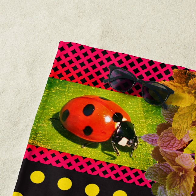 Yellow Gold Ladybug Polka Dots  Beach Towel (In Situ)