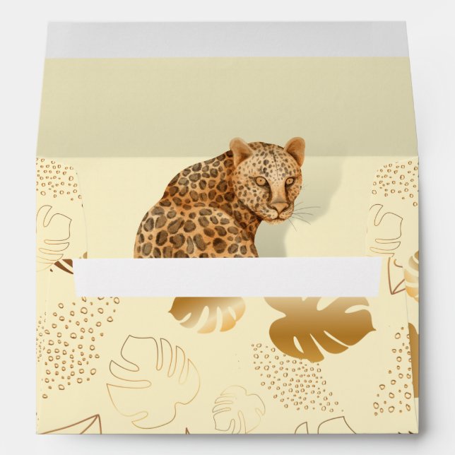 Yellow gold leaves leopard invitation envelope (Back (Bottom))