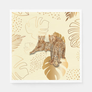 Yellow gold leaves leopard  napkin