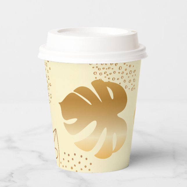 Yellow gold leaves paper cups (Front)
