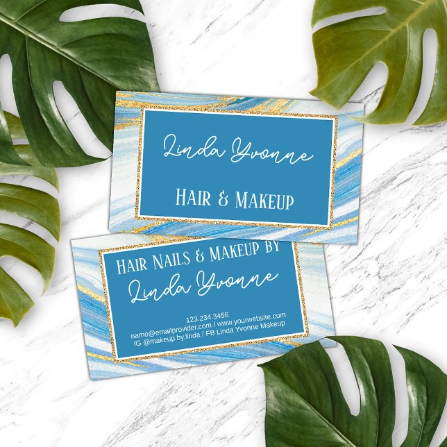 Yellow Gold Light Blue Marble Agate Art Pattern Business Card (Creator Uploaded)