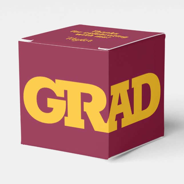 Yellow Gold - Maroon Graduation Party Favor Box (Front Side)