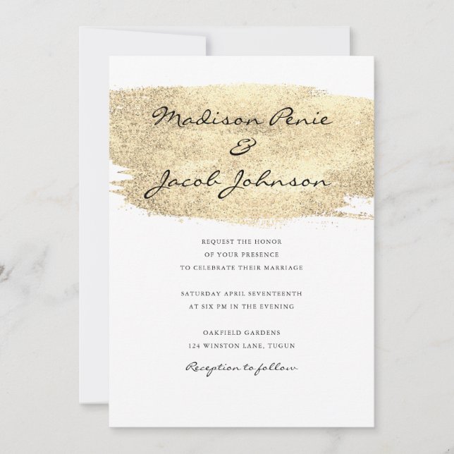 Yellow Gold Modern Elegant Wedding Invitation (Front)