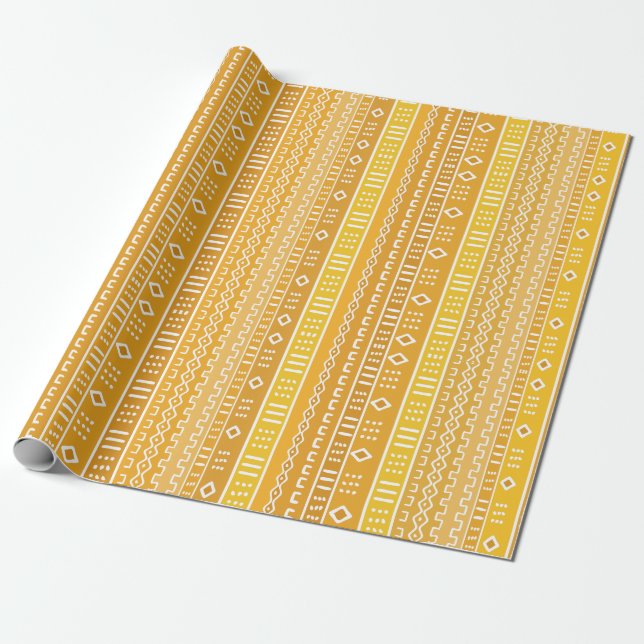 Yellow Gold Modern Mud Cloth Wrapping Paper (Unrolled)