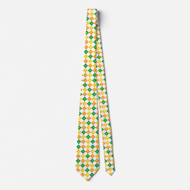 Yellow-Gold Orange and Green Argyle Custom Tie (Front)