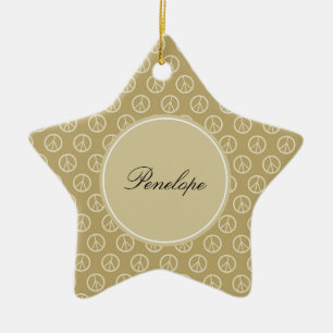 Yellow Gold Peace Signs Ceramic Ornament