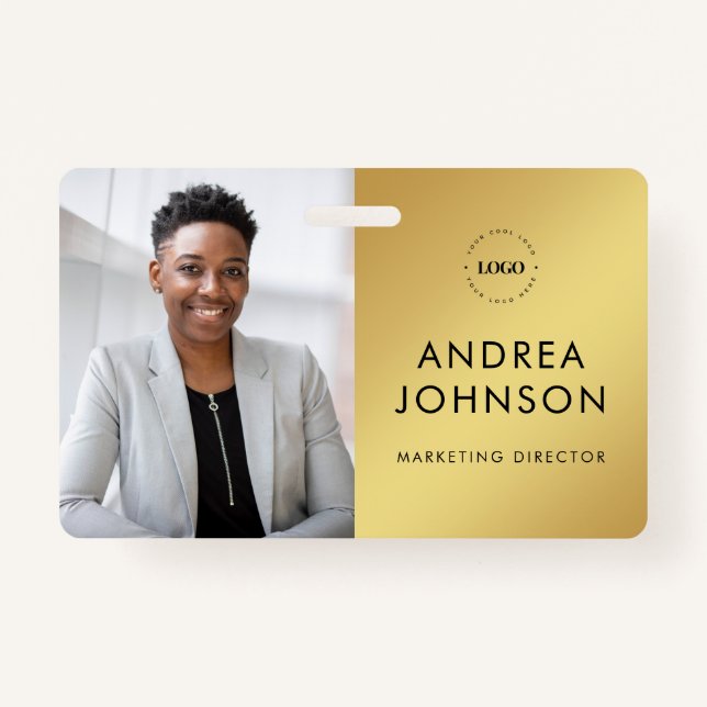 Yellow Gold Photo ID Card with Custom Logo Text Badge (Front)