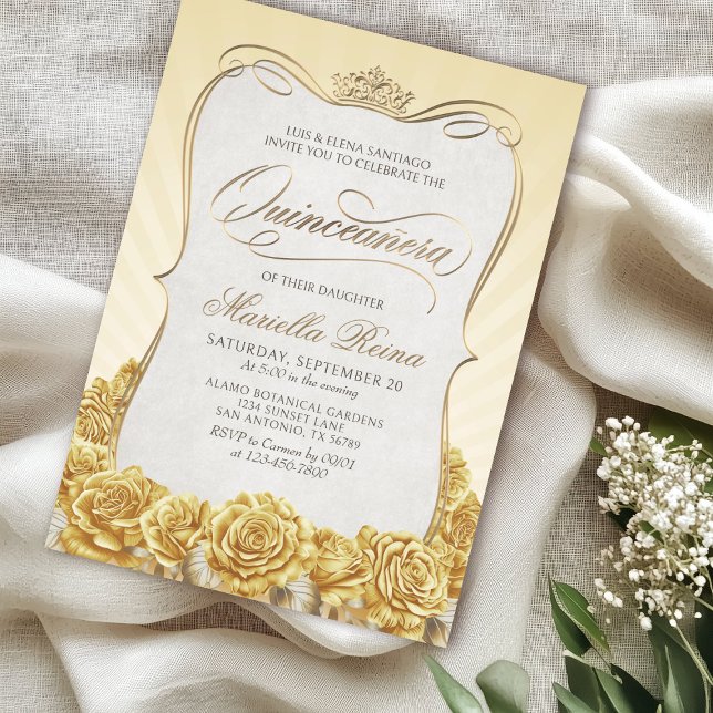 Yellow Gold Quinceañera Invitation (Creator Uploaded)