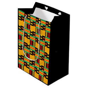Yellow-Gold Red Black Comb Kente Gift Bag