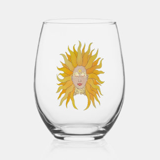 Yellow gold sun inspired stemless wine glass