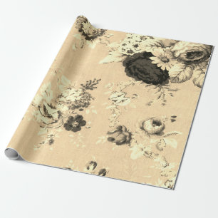 Yellow Gold Tone Vintage Floral Toile Fabric No.5 Wrapping Paper
