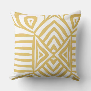 yellow gold Tribal Maze Mud Cloth Pattern African Throw Pillow