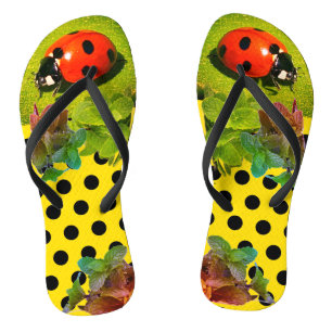 Yellow Gold w/ LadyBug Fun  Adult Flip Flops
