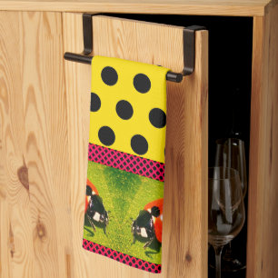 Yellow Gold W/ Polka Dots LadyBug Kitchen Towel
