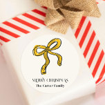 Yellow Gold Watercolor Christmas Bow Sketch Classic Round Sticker<br><div class="desc">Bows everywhere! Top off your gifts and envelopes this season with these playful stickers featuring a yellow gold watercolor Christmas bow sketch.</div>