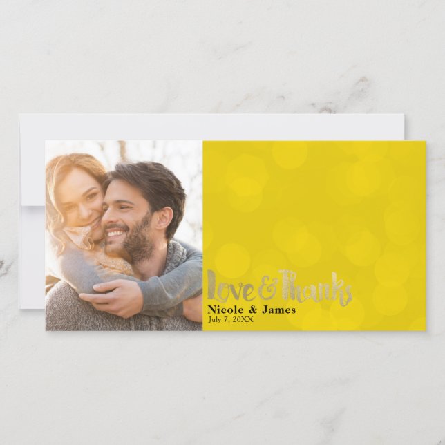 Yellow Gold Wedding Photo Love & Thanks Thank You Card (Front)