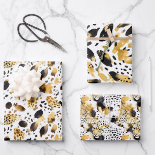 Yellow Gold White Black Leopard  Wrapping Paper Sheet