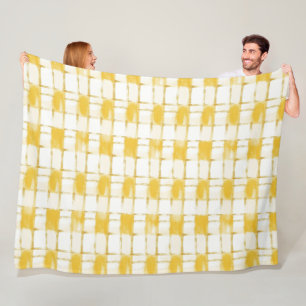 Yellow Gold White Plaid Stripes Birthday Fleece Blanket