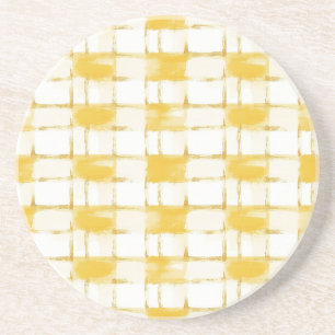 Yellow Gold White Plaid Stripes Coaster