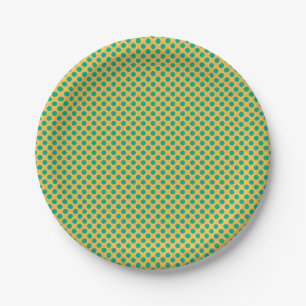 Yellow Gold With Emerald Green Polka Dots Paper Plate