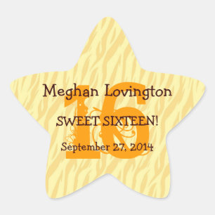 Yellow Gold Zebra Sweet 16 Celebration Gift Set Star Sticker