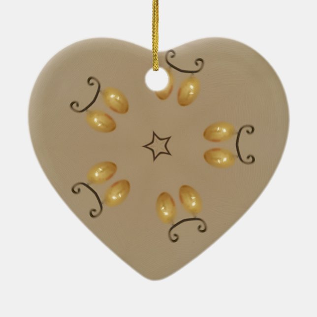 Yellow Golden Egg Pattern Easter Eggs Rustic Beige Ceramic Ornament (Back)