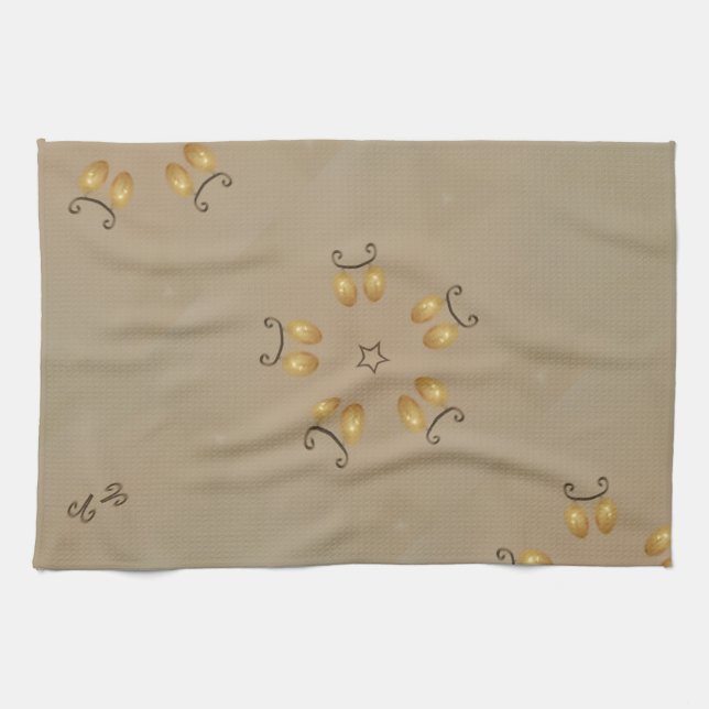 Yellow Golden Egg Pattern Easter Eggs Rustic Beige Kitchen Towel (Horizontal)
