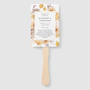 Yellow Golden Floral Wedding Program Hand Fan
