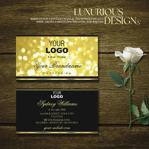 Yellow Golden Glitter Black Gold Border and Logo Business Card