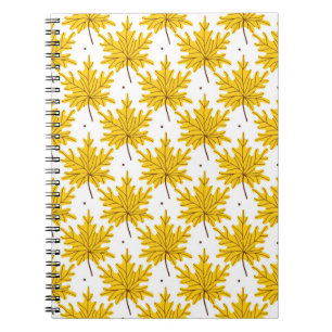 Yellow golden maple leaves seamless pattern. Autum Notebook