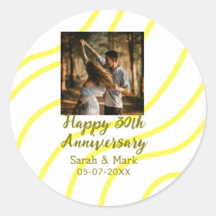 Yellow golden photo 30th wedding anniversary name  classic round sticker