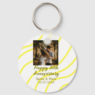 Yellow golden photo 30th wedding anniversary name keychain