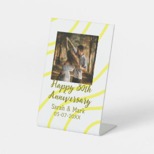 Yellow golden photo 30th wedding anniversary name pedestal sign