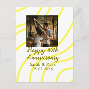 Yellow golden photo 30th wedding anniversary name postcard