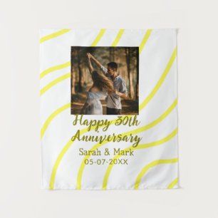 Yellow golden photo 30th wedding anniversary name tapestry