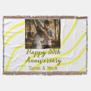 Yellow golden photo 30th wedding anniversary name  throw blanket