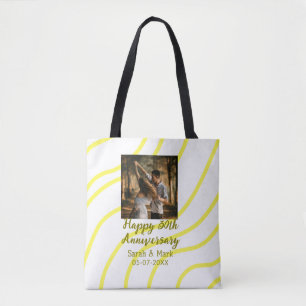Yellow golden photo 30th wedding anniversary name  tote bag